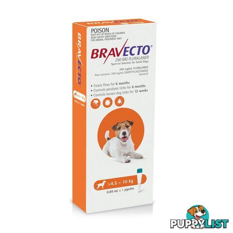 Bravecto Spot-On for Dogs - 6 Month Protection - 4.5 to 10kg (Orange) - 2415971