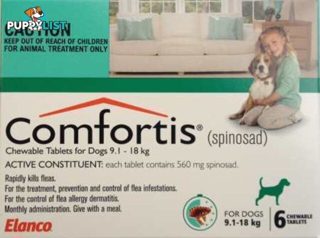 Comfortis for Dogs - 6 Pack - 9.1 to 18kg (Green) - 1890615