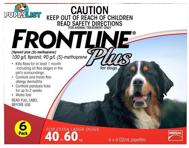 Frontline Plus for Dogs 40kg to 60kg (Red) - 6 Pack - 1891618