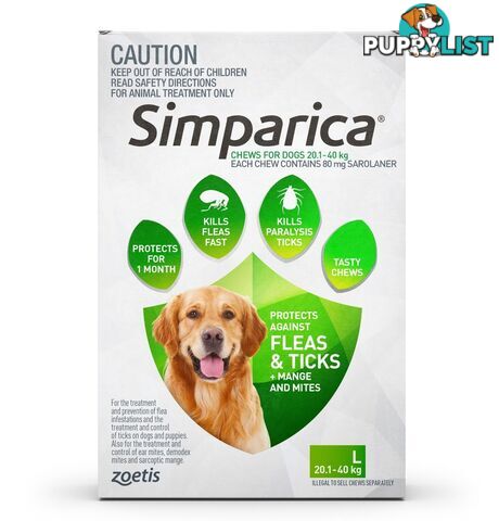 Simparica for Dogs 20.1-40Kg (Green) - 3 Pack - 2287842