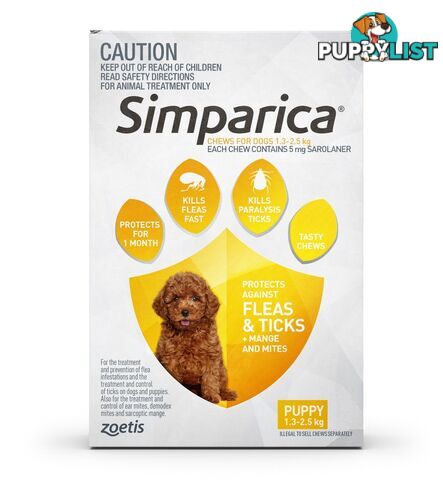 Simparica for Puppies 1.3-2.5kg (Yellow) - 3 Pack - 2287754