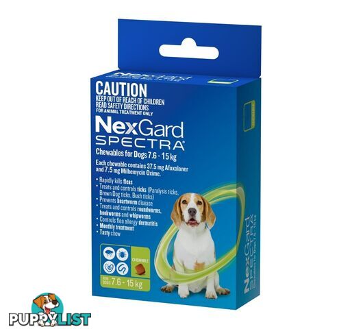 Nexgard Spectra For Dog's - 7.6 -15Kg (Green) - 6 Pack - 2307088