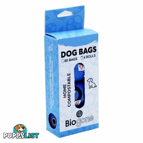 Biogone Biodegradable Dog Waste Bags - 80 Bags (4 Rolls) - Blue - BGDBx4-HC