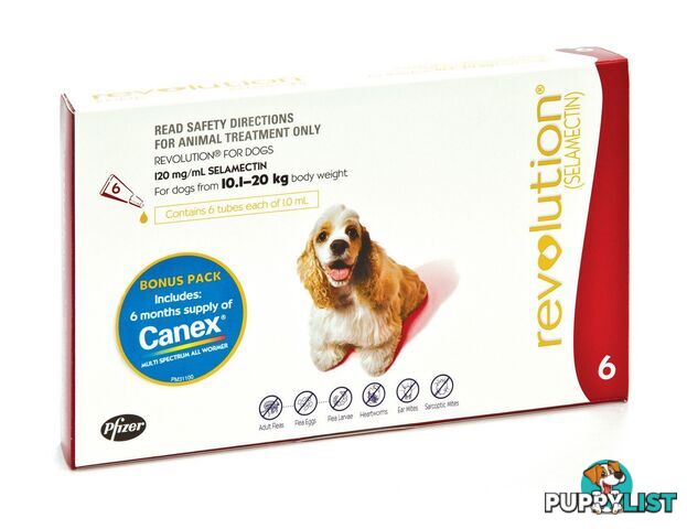 Revolution for Dogs (Red) - 6 Pack + Canex Wormer - 1882084