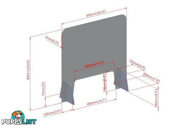 Clear Acrylic Table Sheild Sneeze Guard Screen Small - ATS60