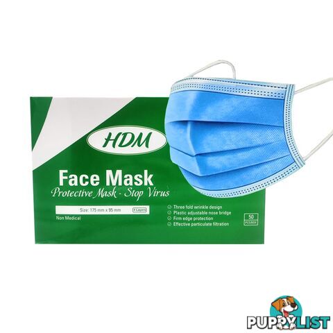 HDM Face Mask 4 Ply 50pc Blue - HDNFN50