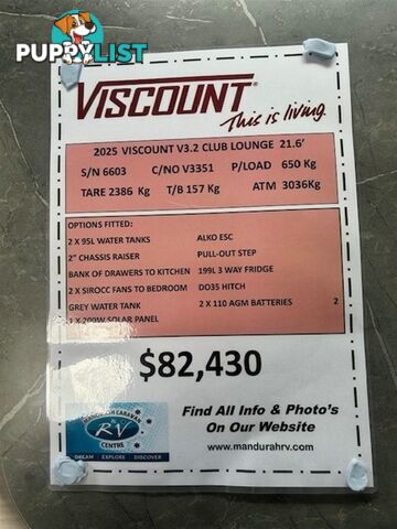 2025 VISCOUNT V3.2 CLUB LOUNGE CARAVAN