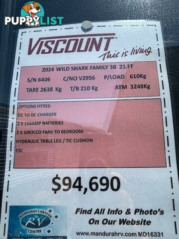 2024 VISCOUNT WILD SHARK SEMI OFF ROAD FAMILY 3 B CARAVAN