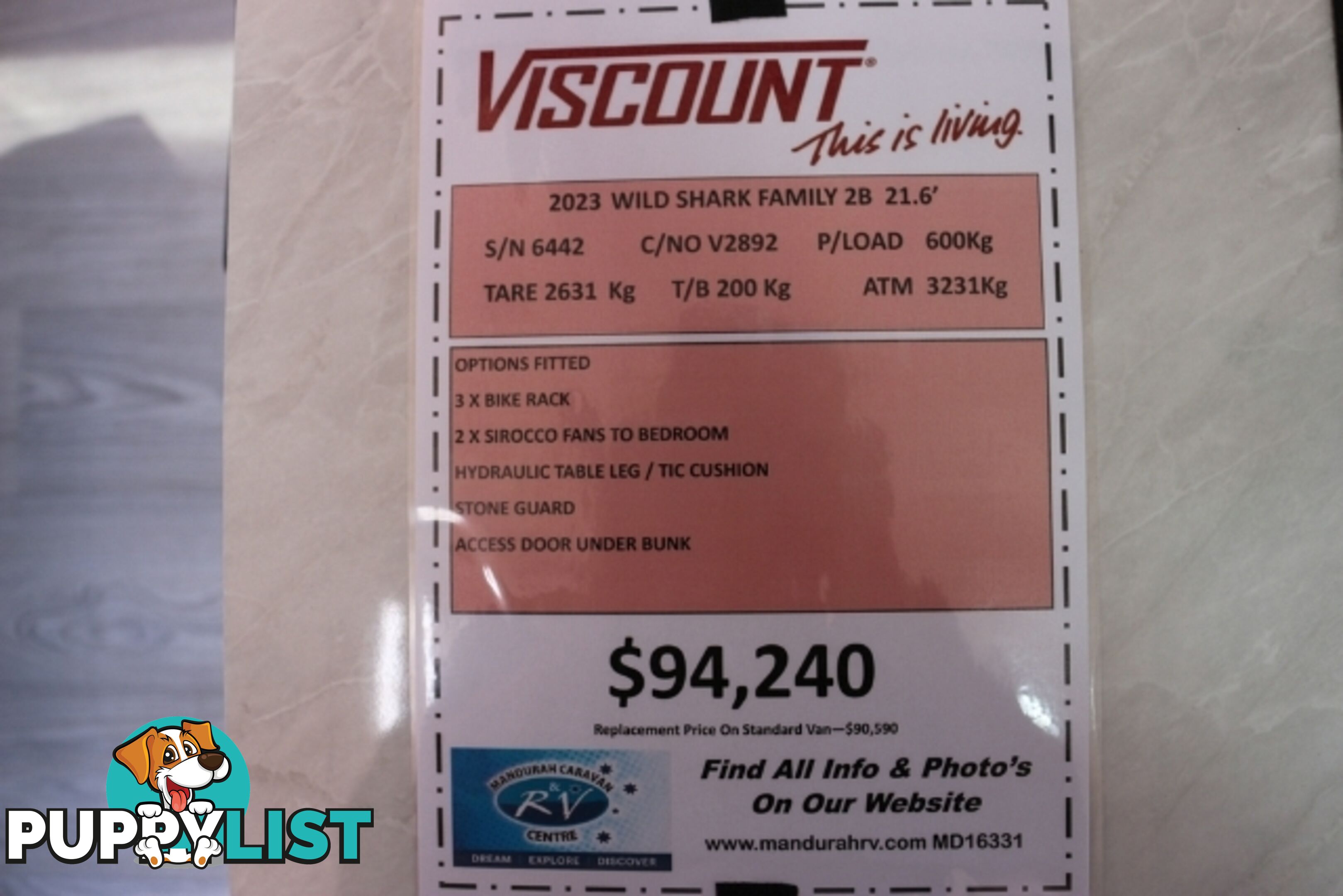 2023 VISCOUNT WILDSHARK 2 BUNK CARAVAN