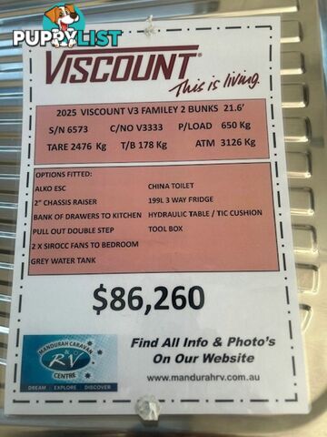2025 VISCOUNT V3 FAMILY 2 BUNKS CARAVAN