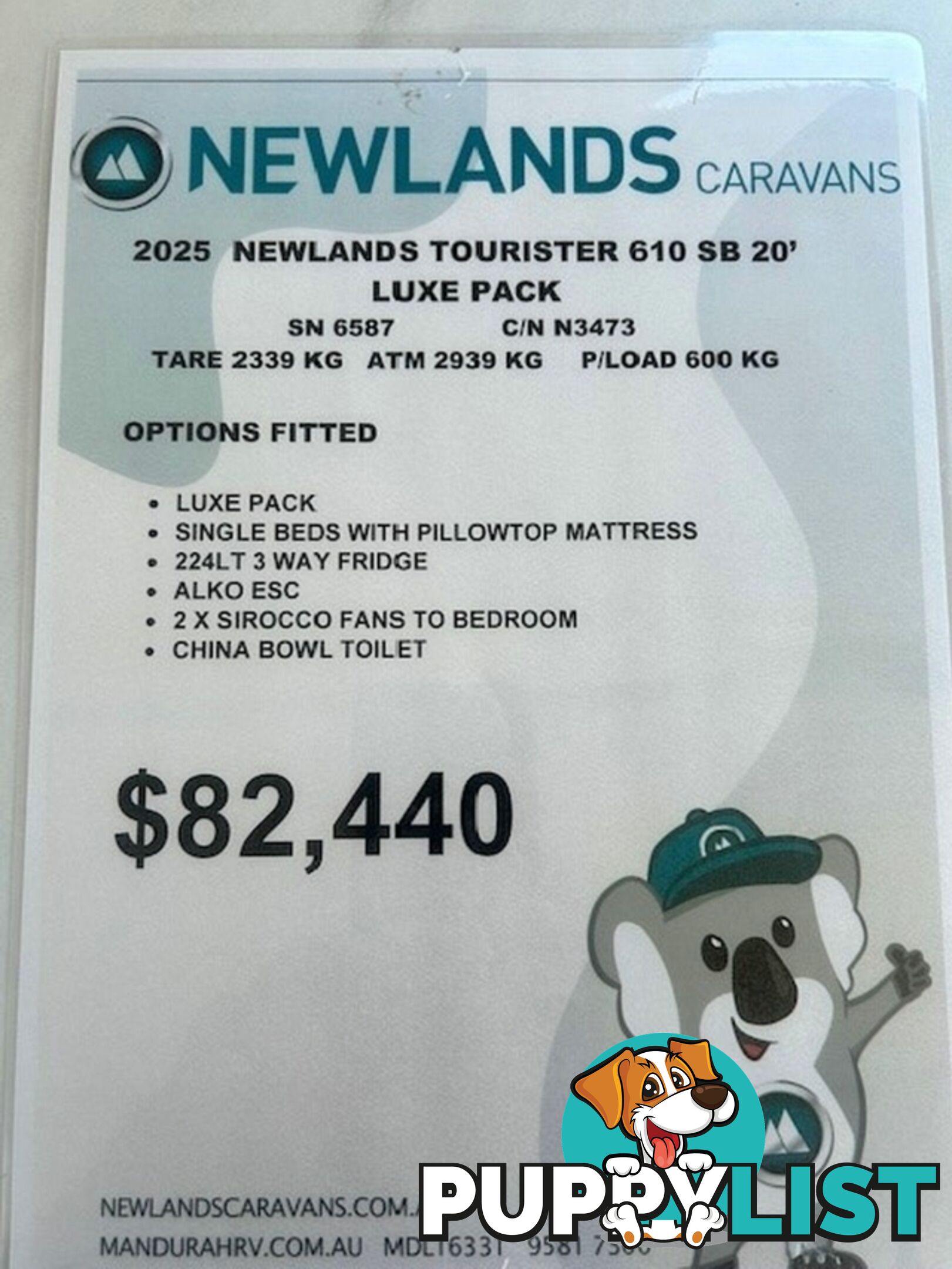 2025 NEWLANDS TOURISTER LUXE PACK 610 SINGLE CARAVAN