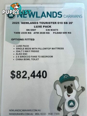 2025 NEWLANDS TOURISTER LUXE PACK 610 SINGLE CARAVAN
