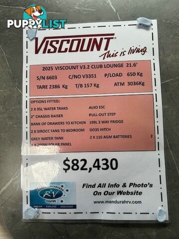2025 VISCOUNT V3.2 CLUB LOUNGE CARAVAN