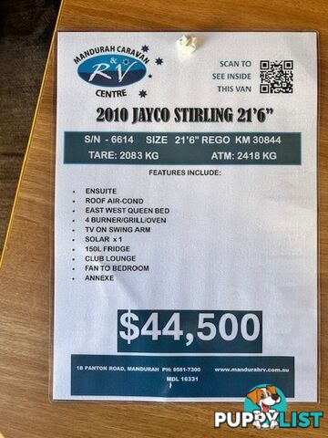 2010 JAYCO STERLING 21.65-3 CARAVAN 