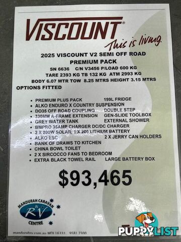 2025 VISCOUNT V2 CAFE PREMIUM PLUS SEMI OF CARAVAN