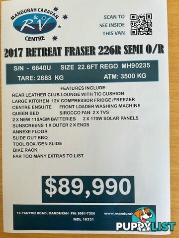 2017 RETREAT FRASER 226R CARAVAN