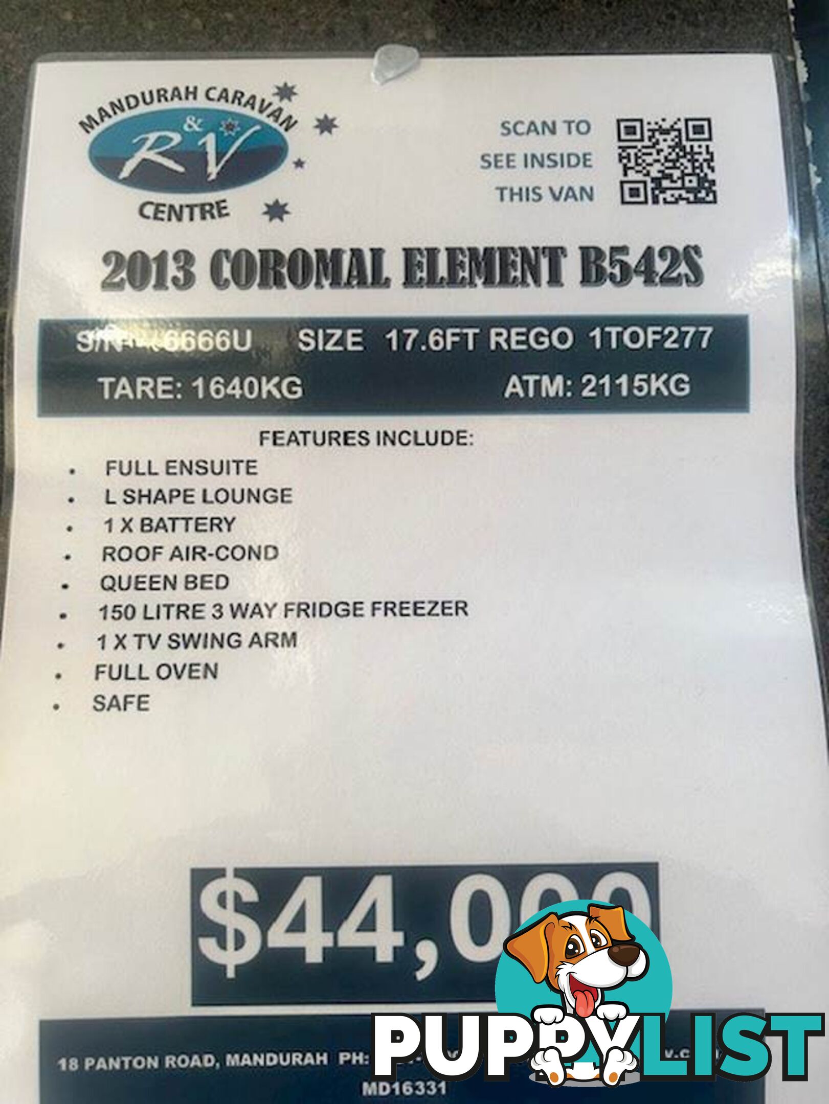 2013 COROMAL ELEMENT B542S QUEEN BED CARAVAN