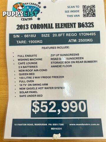 2013 COROMAL ELEMENT BS 632S CARAVAN
