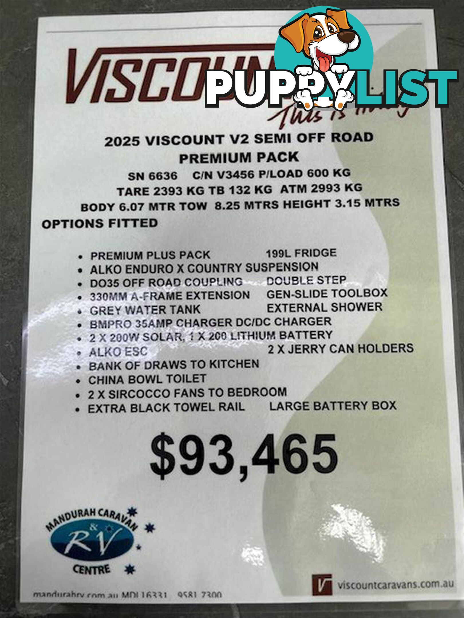 2025 VISCOUNT V2 CAFE PREMIUM PLUS SEMI OF CARAVAN