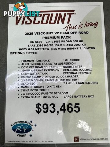 2025 VISCOUNT V2 CAFE PREMIUM PLUS SEMI OF CARAVAN