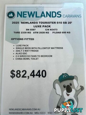 2025 NEWLANDS TOURISTER LUXE PACK 610 SINGLE CARAVAN