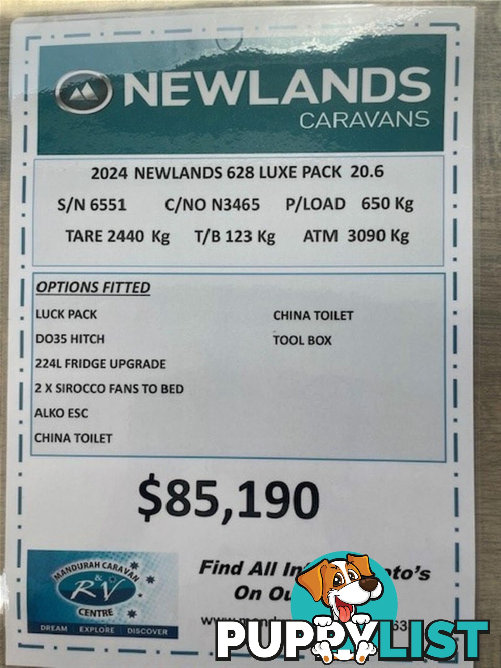 2024 NEWLANDS TOURISTER 628 CAFE LUXE PACK CARAVAN