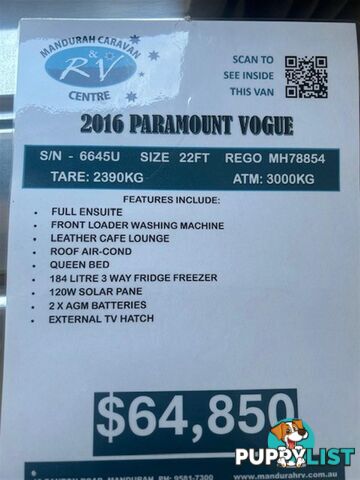 2016 PARAMOUNT VOGUE CARAVAN PLUS 