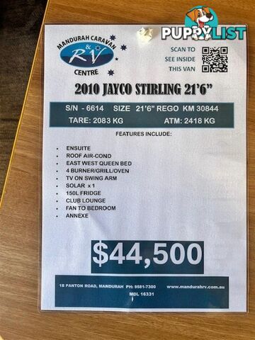 2010 JAYCO STERLING 21.65-3 CARAVAN 