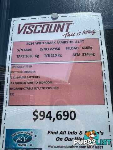 2024 VISCOUNT WILD SHARK SEMI OFF ROAD FAMILY 3 B CARAVAN