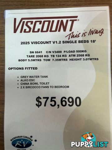 2025 VISCOUNT V1.2 L SHAPE SINGLE BEDS CARAVAN