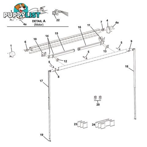 Carefree Freedom Left Hand Vertical Support Leg-Used With 2.44 & 2.57m. R001654-001