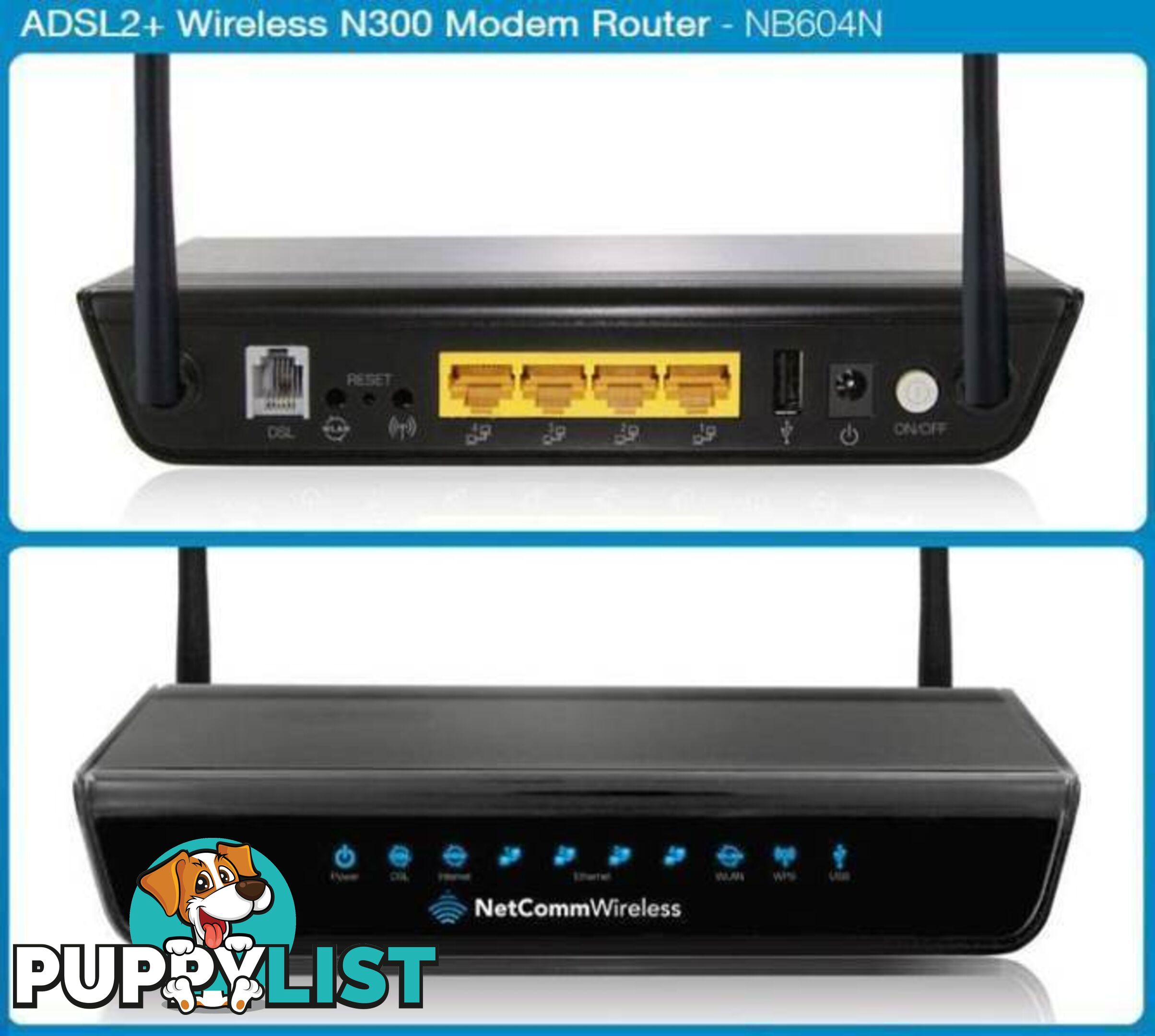 NETCOMM NB604N ADSL2+ Wireless N300 Modem Router w/USB port & 4