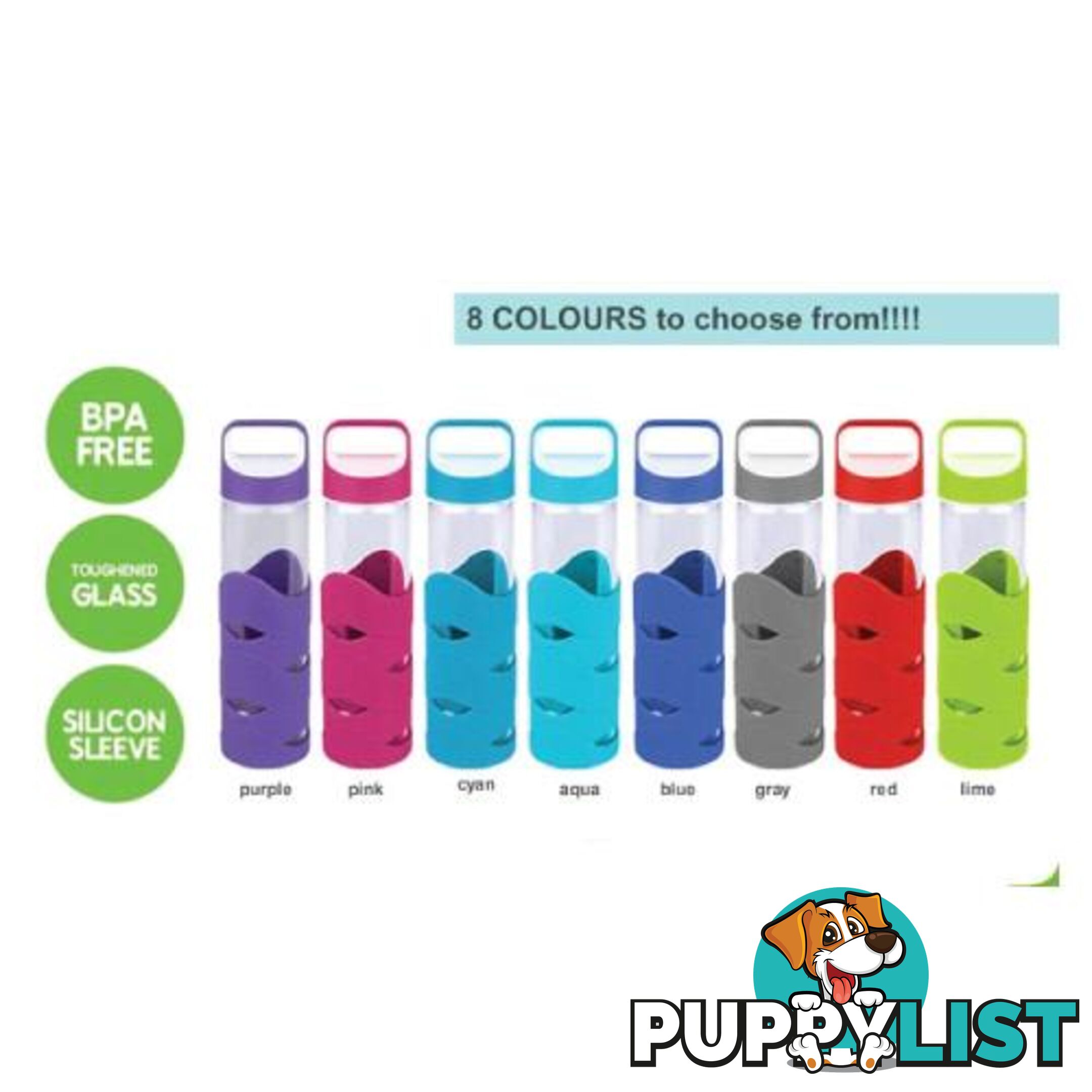 Glass Sports Bottles with BPA free lid x 2 - glassnew8