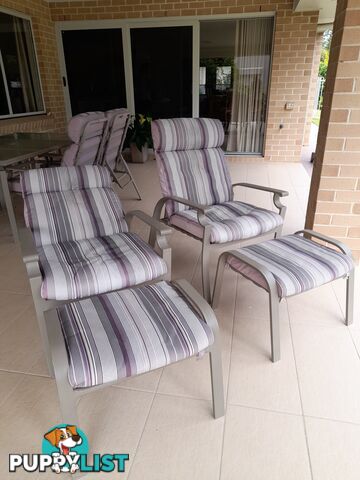 Outdoor Chairs with Padded Cushions and Foot Stools