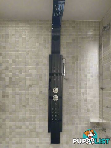 Black gloss wall bar shower kit with body jets and handheld shower