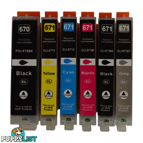 PGI-670XL CLI-671XL Compatible Inkjet Set 6 Cartridges