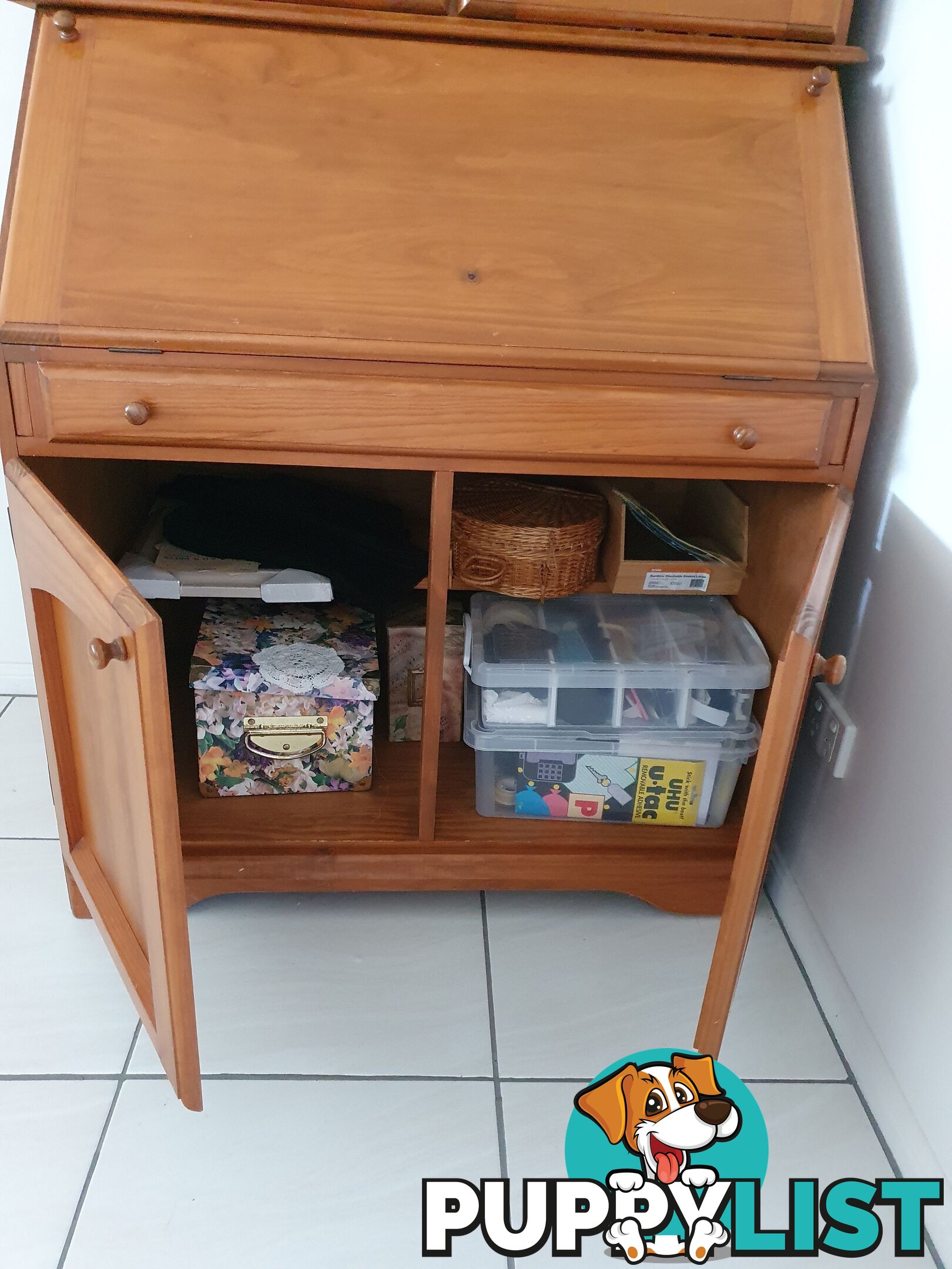 Teak computer and storage  desk.