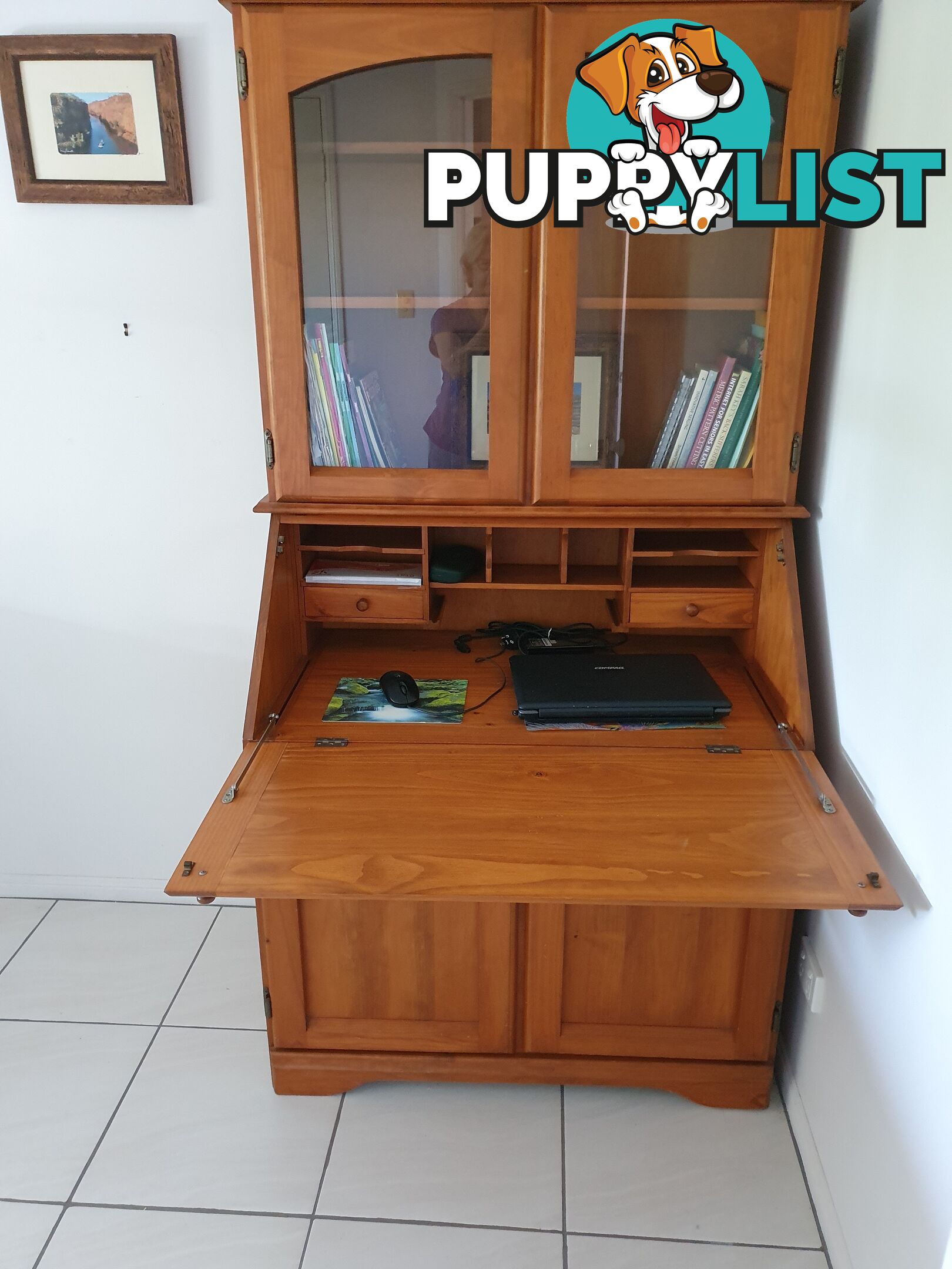 Teak computer and storage  desk.