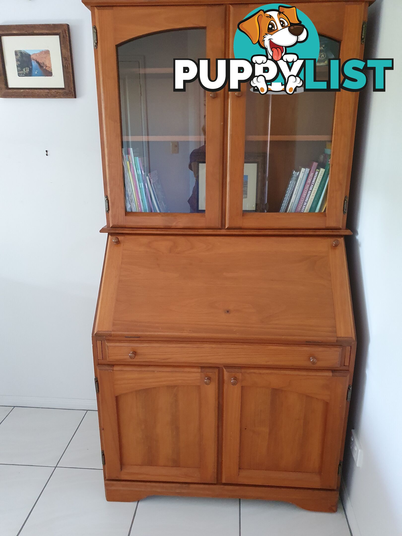 Teak computer and storage  desk.