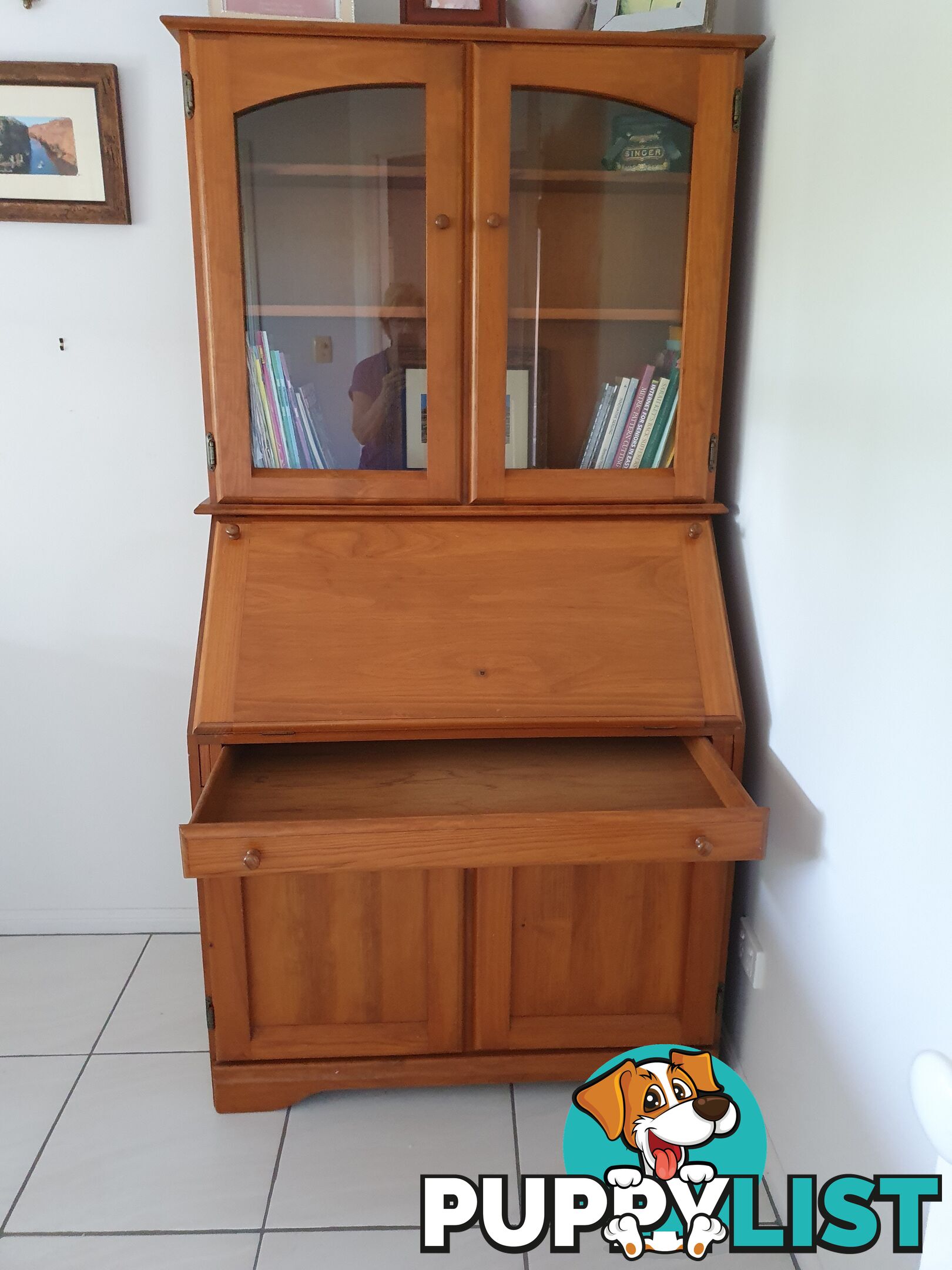 Teak computer and storage  desk.