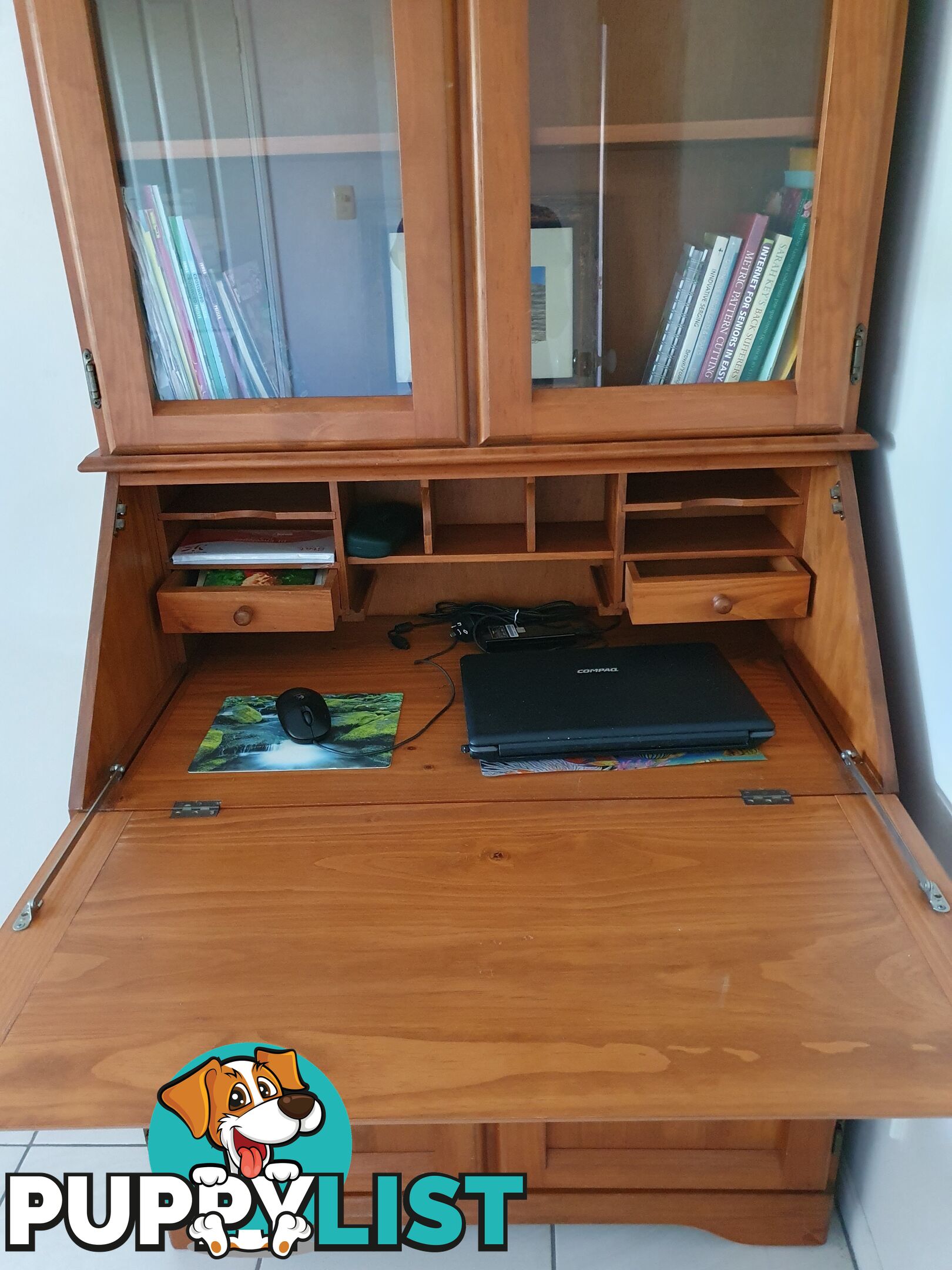 Teak computer and storage  desk.