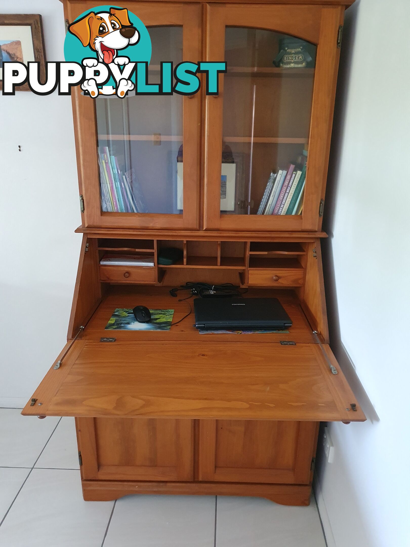 Teak computer and storage  desk.