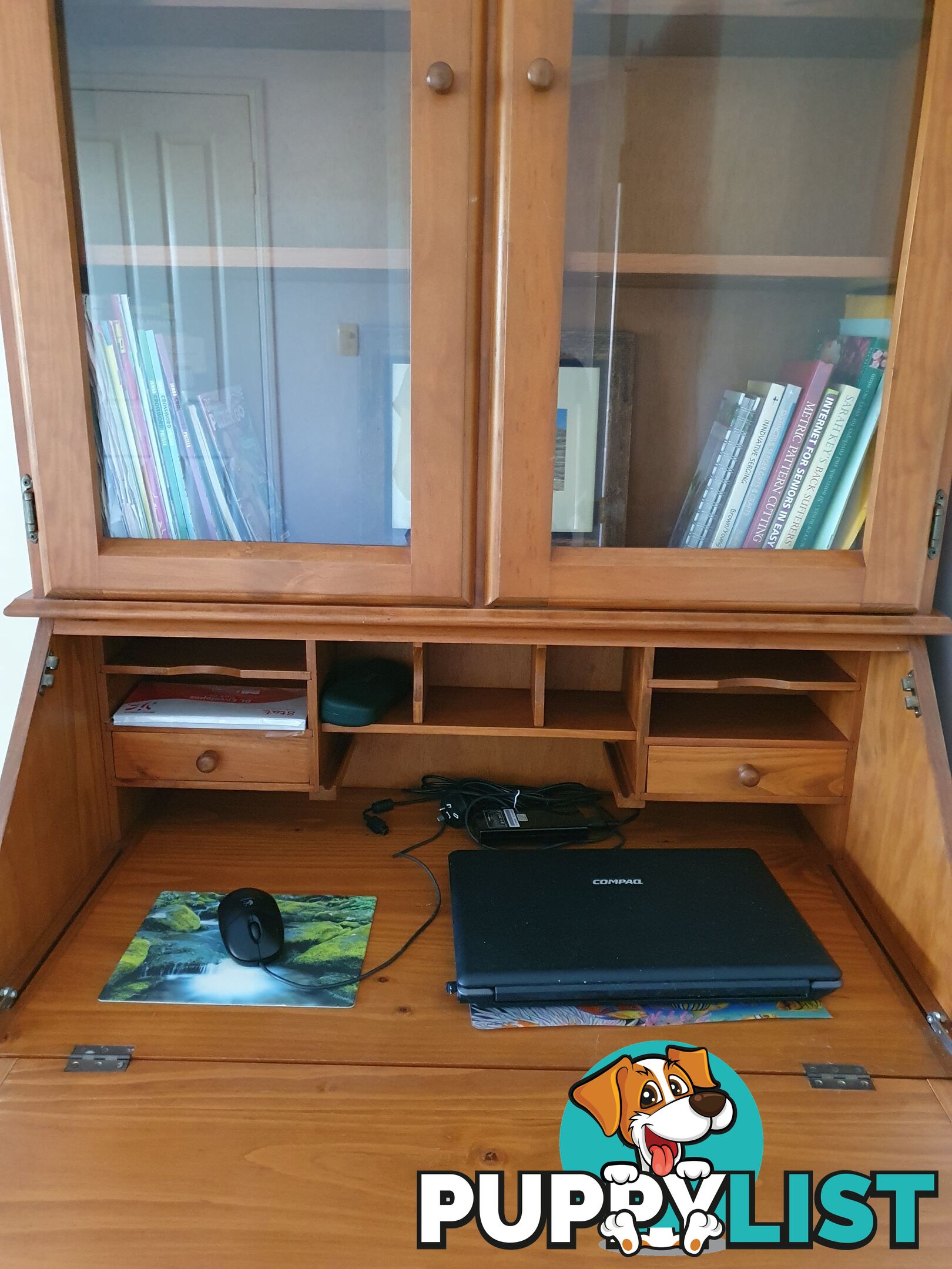 Teak computer and storage  desk.