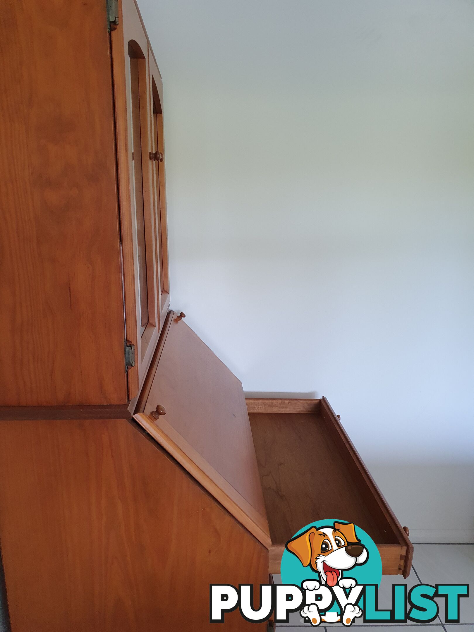 Teak computer and storage  desk.
