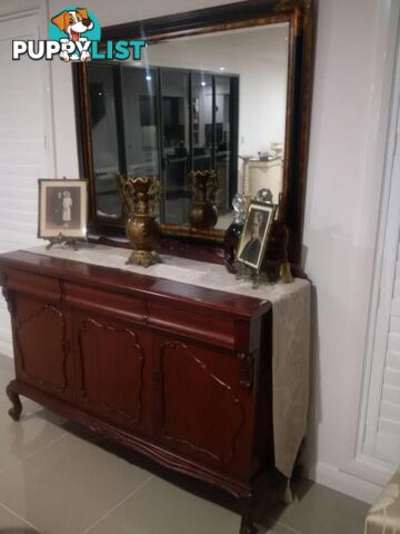 Superb Cedar Buffet + Large Tortoiseshell Mirror