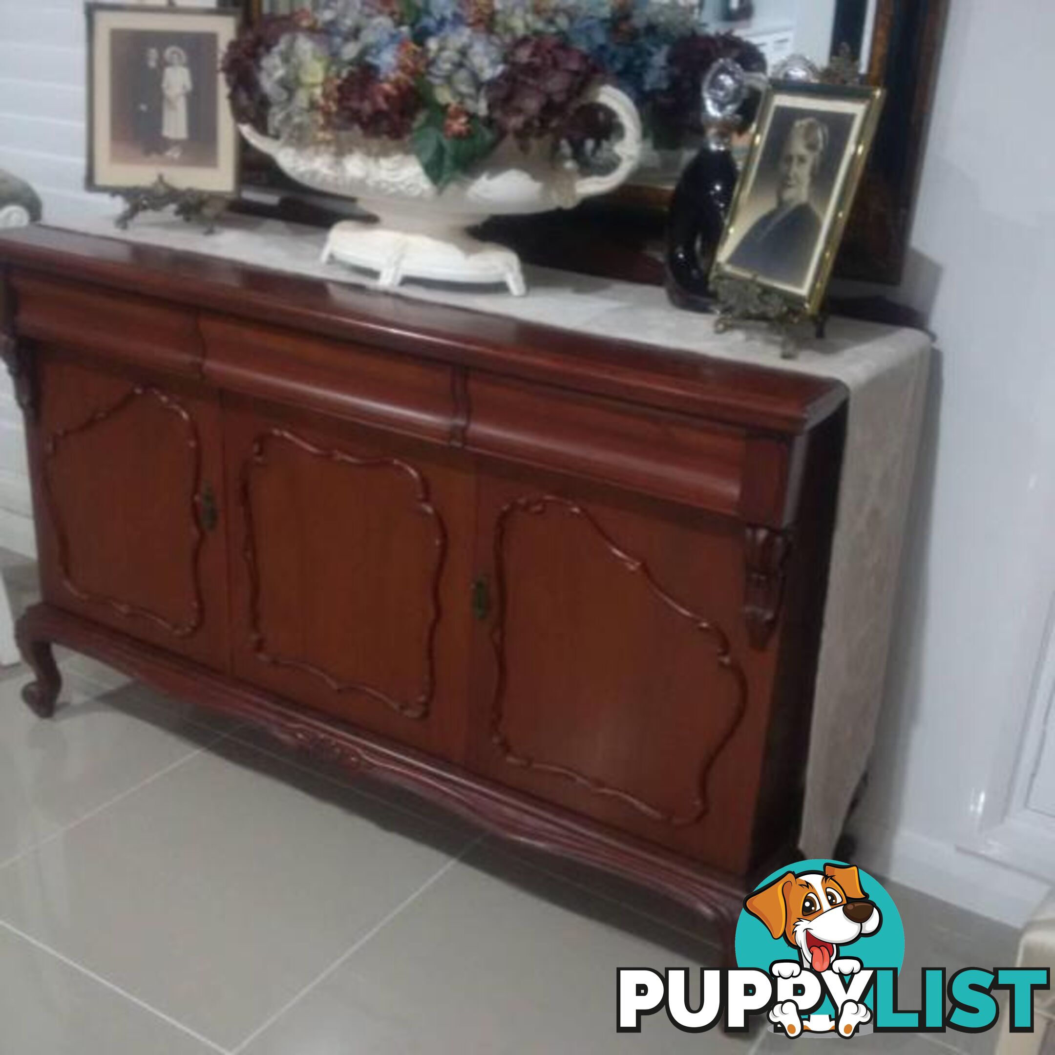 Superb Cedar Buffet + Large Tortoiseshell Mirror