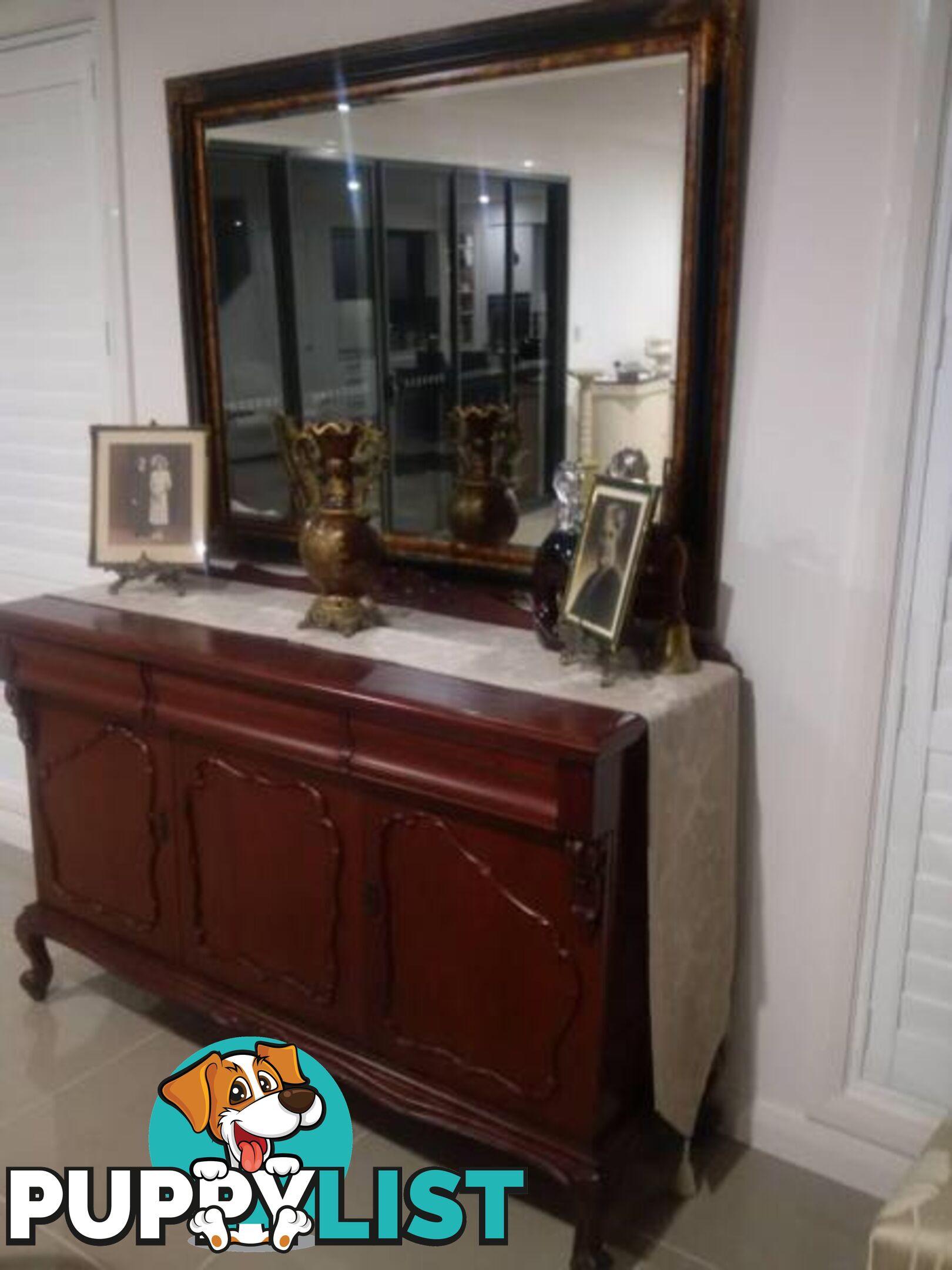 Ornate Mirror. Vintage Cedar Buffet. Dining Chairs REDUCED