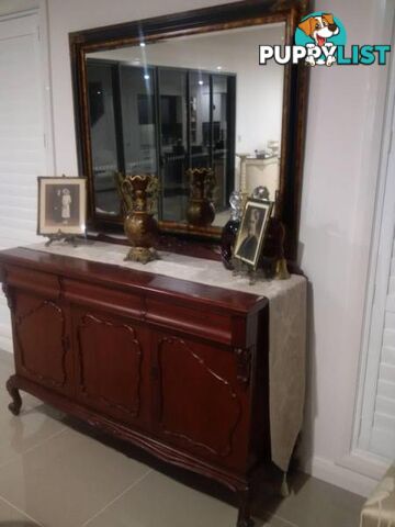 Ornate Mirror. Vintage Cedar Buffet. Dining Chairs REDUCED