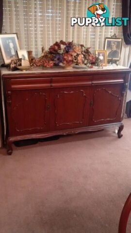 Antique Marble / Brass Candlesticks. Cedar Sideboard. Round Table