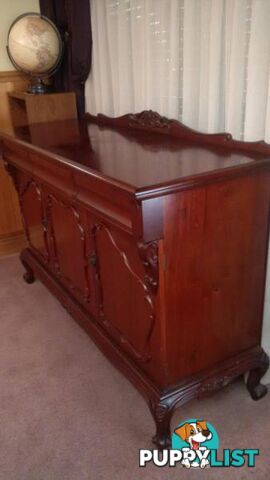 Antique Marble / Brass Candlesticks. Cedar Sideboard. Round Table